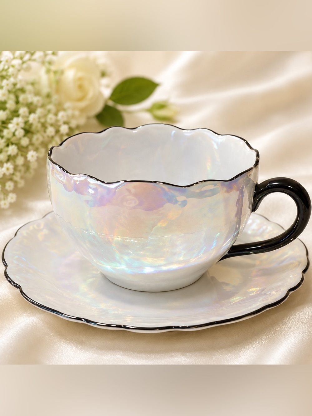 Iridescent Teacup and Saucer Set